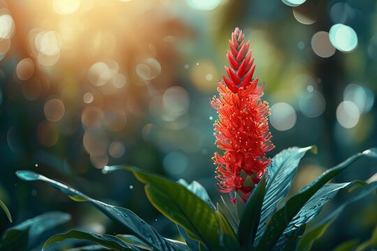 Close up of Puero Ricos vibrant red Flor de maga in El Yunque  Puerto Rico with bokeh