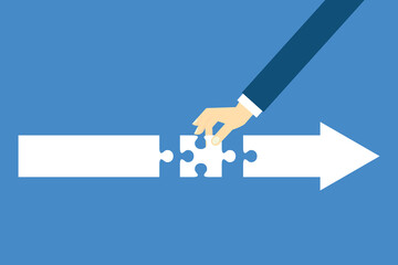 Teamwork working together to success, cooperation or team building collaborate to solve problem, partnership, help and support, business people colleagues help work together to connect jigsaw puzzle.