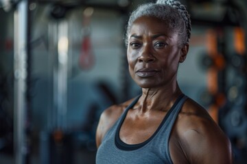 Obraz premium Portrait of a middle aged female fitness trainer in gym