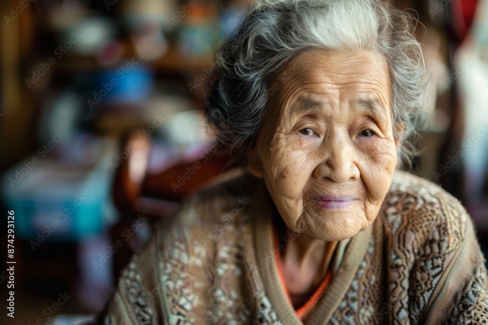 Wall mural portrait of a senior woman in nursing home