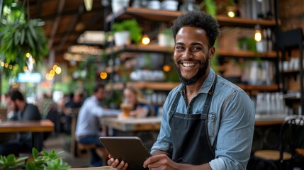 Fototapeta premium The Barista Using Tablet