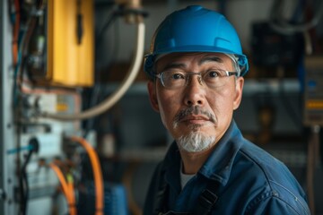 Portrait of a middle aged male Asian electrician