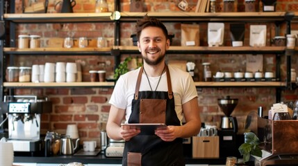 Fototapeta premium The barista with tablet