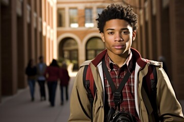 Fototapeta premium Portrait of young male student on college campus