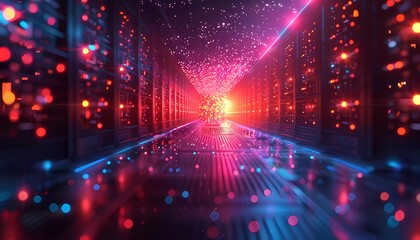 Obraz premium Digital Grids and Networks, Backgrounds featuring grids, network nodes, digital communication and data transfer