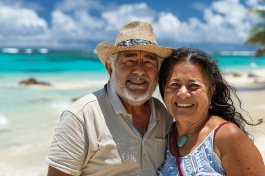 Portrait of a senior couple on summer beach vacation