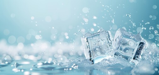 Two ice cubes are floating in a body of water