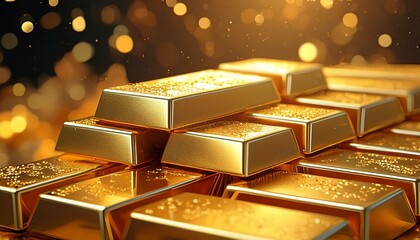 光り輝く大量の金の延べ棒_01