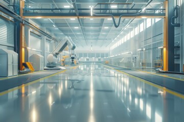 Fototapeta premium Interior of a modern factory with robotic arms