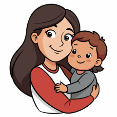 a woman with brown hair lovingly hugging a small