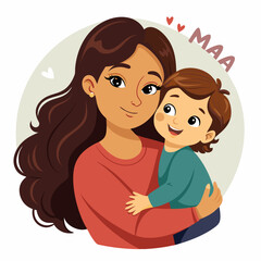 a woman with brown hair lovingly hugging a small