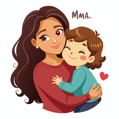 a woman with brown hair lovingly hugging a small