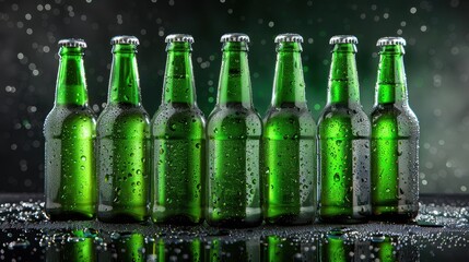 The row of green beer bottles