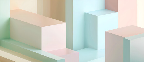 Abstract Geometric Blocks in Pastel Colors – Minimalist 3D Render Background