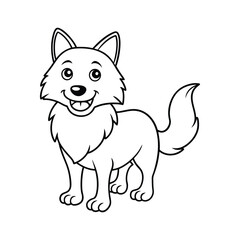 Cartoon smiling wolf vector line art