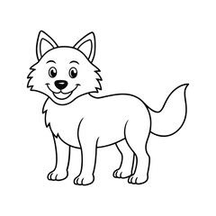 Cartoon smiling wolf vector line art