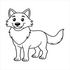 Cartoon smiling wolf vector line art