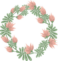 Flowers circle frame. Flowers wreath vector illustration. Boho design