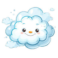 A cute, cartoon cloud with a smiling face.  Perfect for children's illustrations, weather forecasts, or any project needing a touch of whimsy.