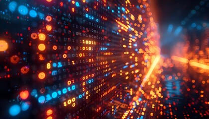 Obraz premium Binary Code and Data Streams, Abstract backgrounds with binary code digits, data streams, digital information and cybersecurity,