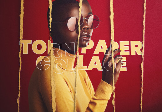 Torn Paper Collage Photo Effect Mockup