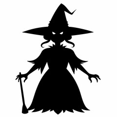 Halloween witch with a broom vector silhouette files