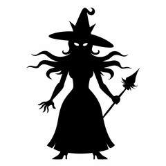 Halloween witch with a broom vector silhouette files