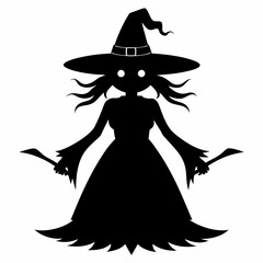 Halloween witch with a broom vector silhouette files