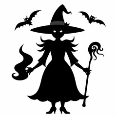 Halloween witch with a broom vector silhouette files