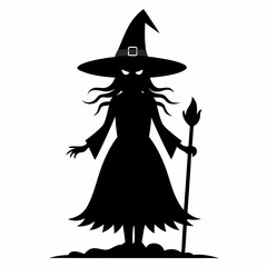 Halloween witch with a broom vector silhouette files