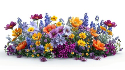 Vibrant bouquet of colorful wildflowers isolated on white background.