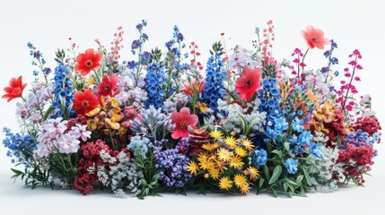 Vibrant, colorful wildflowers in a lush bouquet, perfect for spring or summer themes.