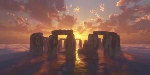 henge monument at sunset