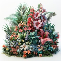 Obraz premium Vibrant tropical flowers and lush greenery create a beautiful natural scene.