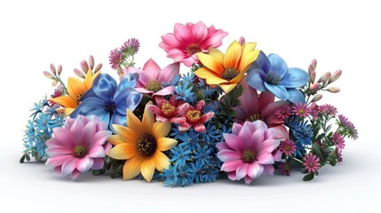 Obraz premium Vibrant tropical flower arrangement with lush foliage, isolated on white background.