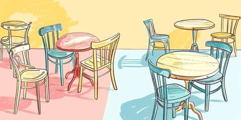 Cozy Hand-Drawn Furniture Illustration on Pastel Background with Copy Space