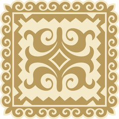 Vector golden square Kazakh national ornament. Ethnic pattern of the peoples of the Great Steppe, Mongols, Kyrgyz, Kalmyks, Buryats