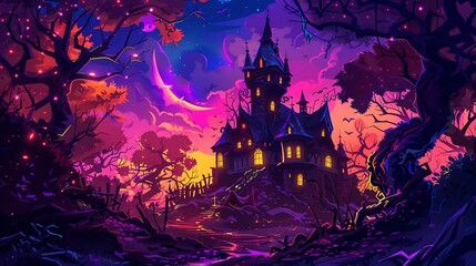 Mystical Nightshade Castle Under the Blood Moon