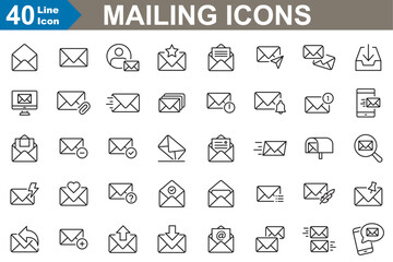 Mailing icons set vector illustration. Envelope, message, letter, send, post and more. thin line icons set collation