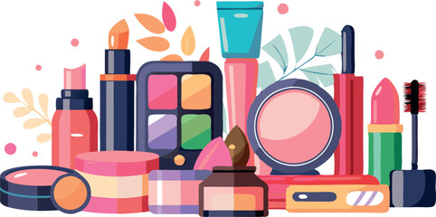 Decorative cosmetics composition featuring various beauty products