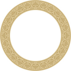 Vector golden round national Indian ornament. Circle, ring, border, ethnic Hindu frame