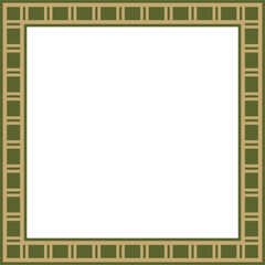 Vector gold with green square Egyptian ornament. Rectangle, frame, ancient Egypt.Pattern of lotus flowers and su