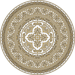 Vector round gold with black border, frame, Pompeii ring. Circle Neopolitan ornament. Art of Ancient Rome