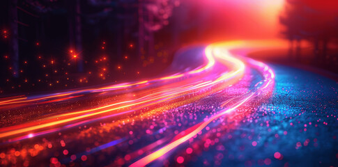 Dynamic Light Trails of Blue and Orange Representing Digital Communication and Data Transfers on a Dark Background