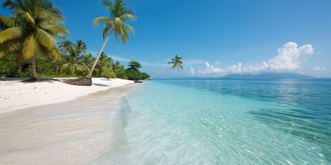 Naklejka premium Amazing turquoise beach with palm trees and lots of beach sand