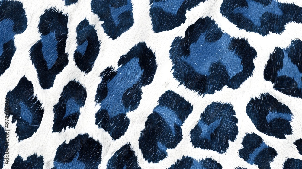 Sticker Leopard Animal Print in African Zoo Style with Handcrafted Blue and White Guepard Leather Design