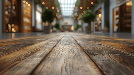 Wooden Tabletop for Product Display on Blurred Abstract Background with Smooth Texture