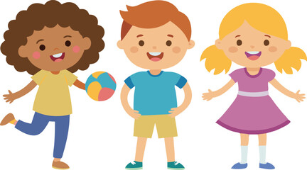 Happy children playing together with a soccer ball in a fun and cheerful illustration