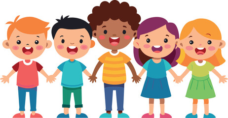 Fototapeta premium Cartoon children singing with microphones in a group setting