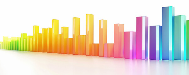Obraz premium A vibrant bar chart with colorful bars depicting rising and falling stock prices, set on a clean white background, illustrating financial growth and decline.
